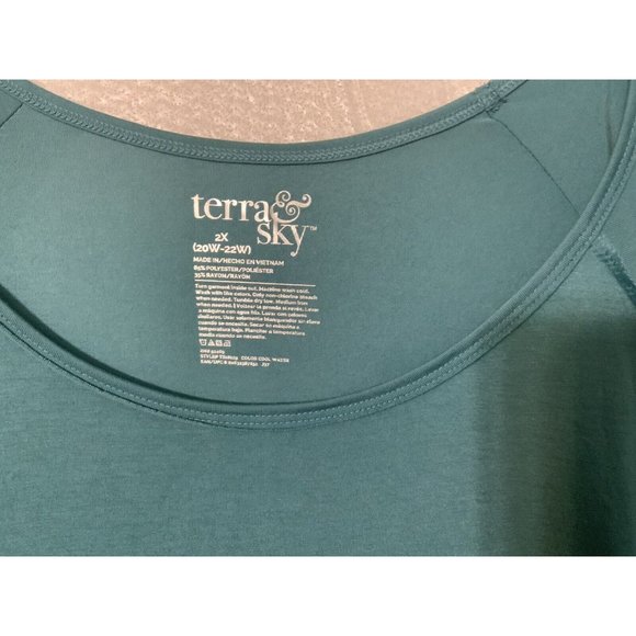 Terra & Sky Blouse Womens Plus Size 2X 20W 22W Blue Green White Scoop Neck Top S - Picture 8 of 11